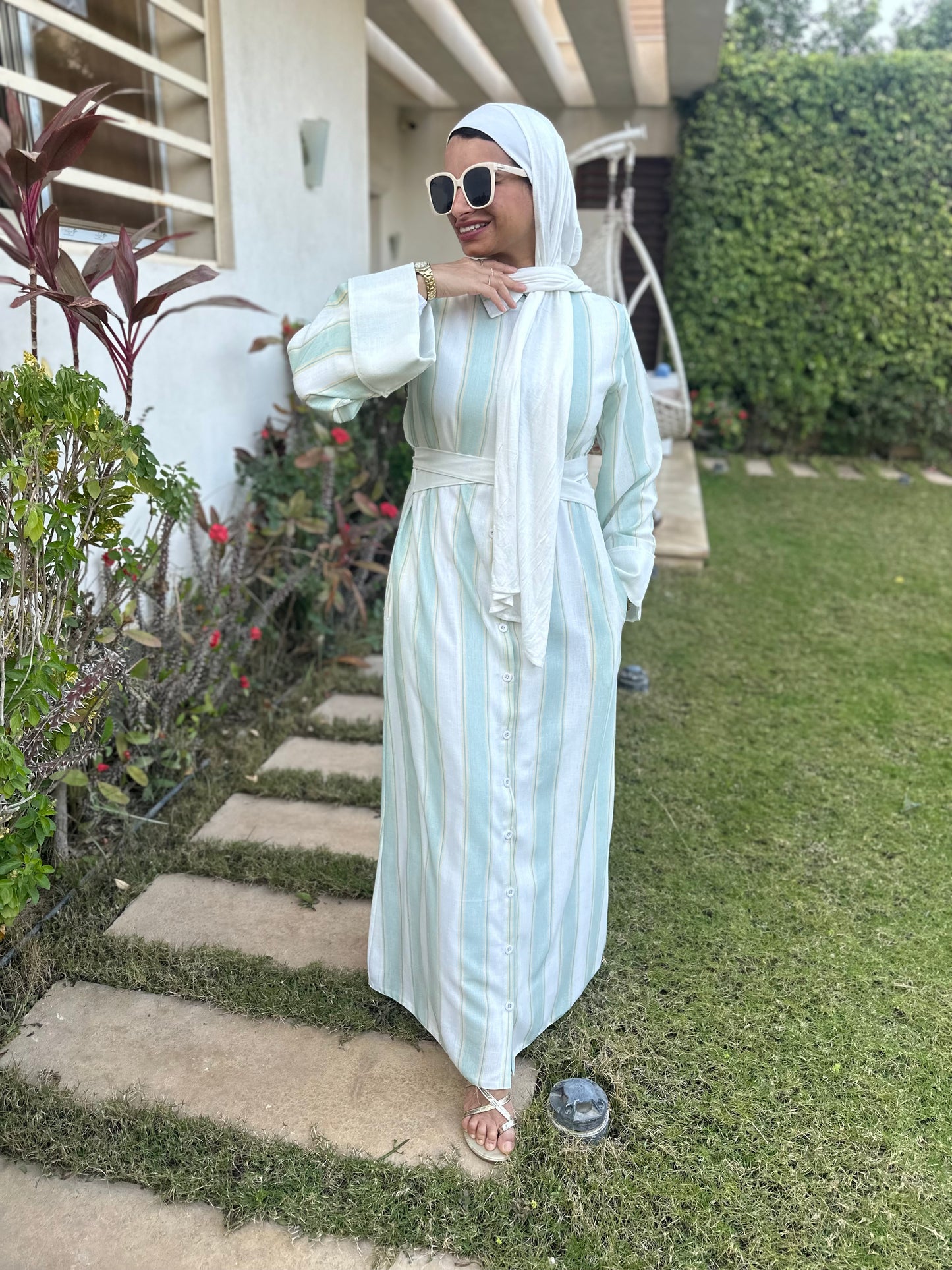 Stripped linen dress
