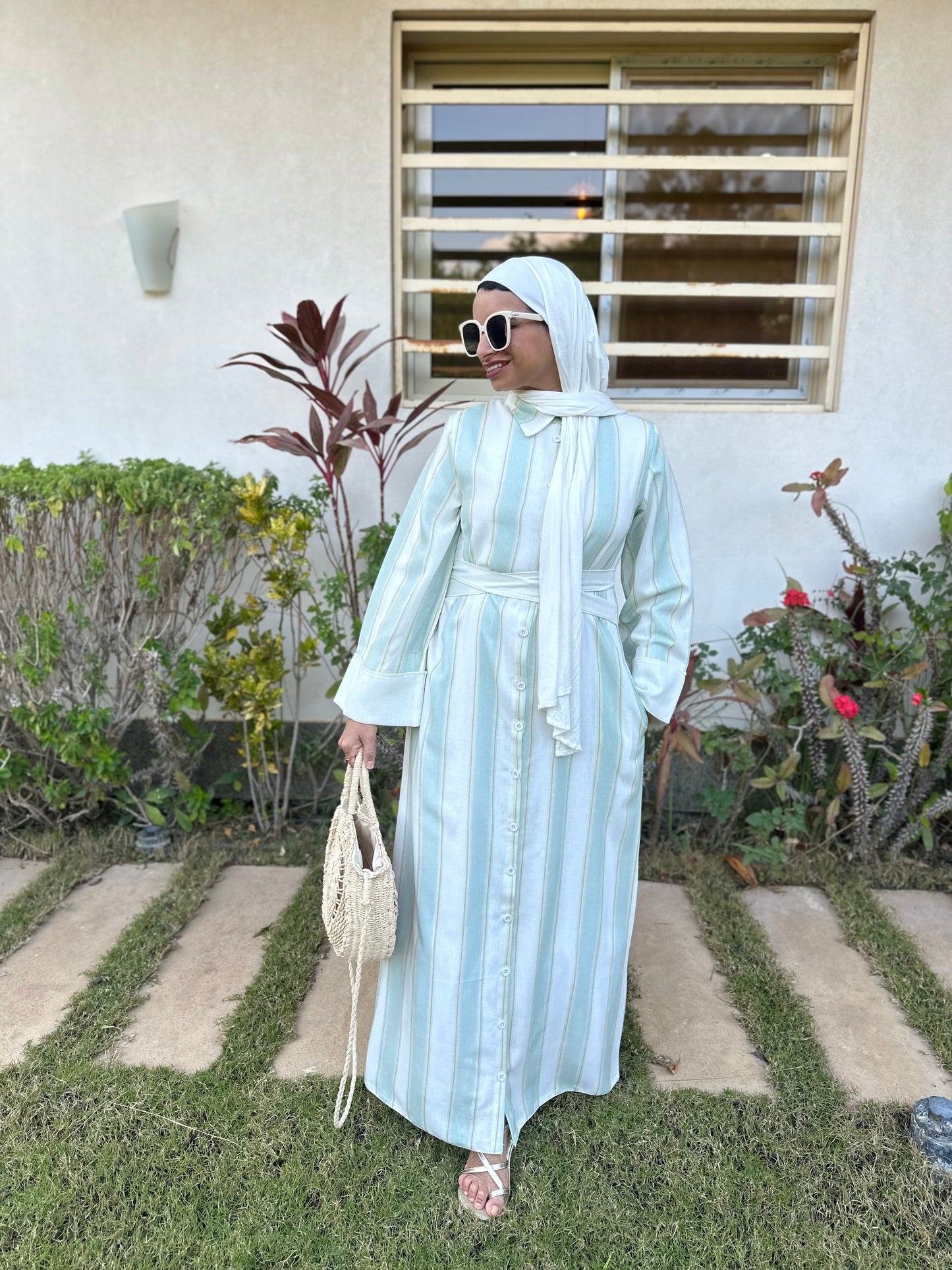 Stripped linen dress