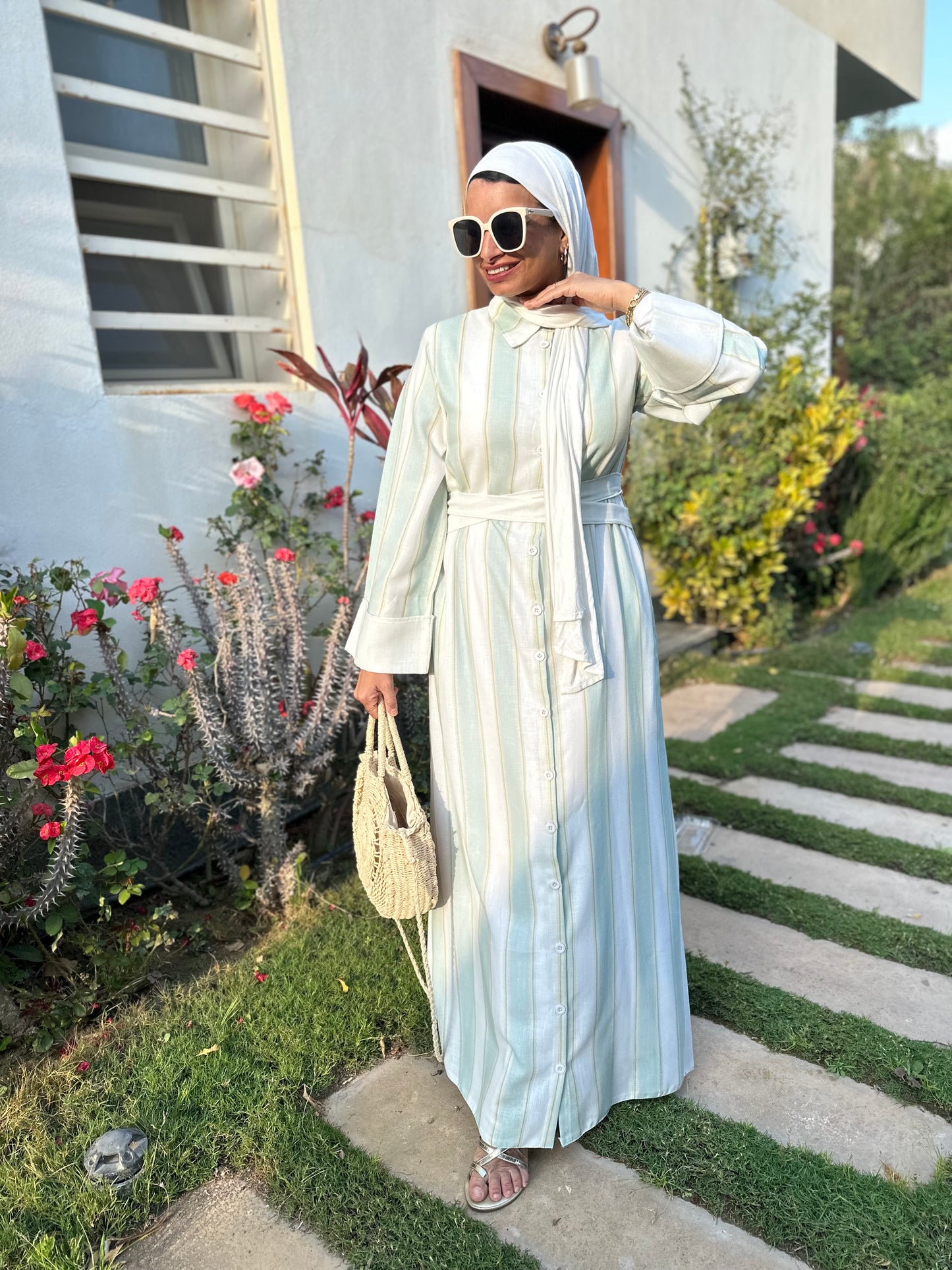 Stripped linen dress