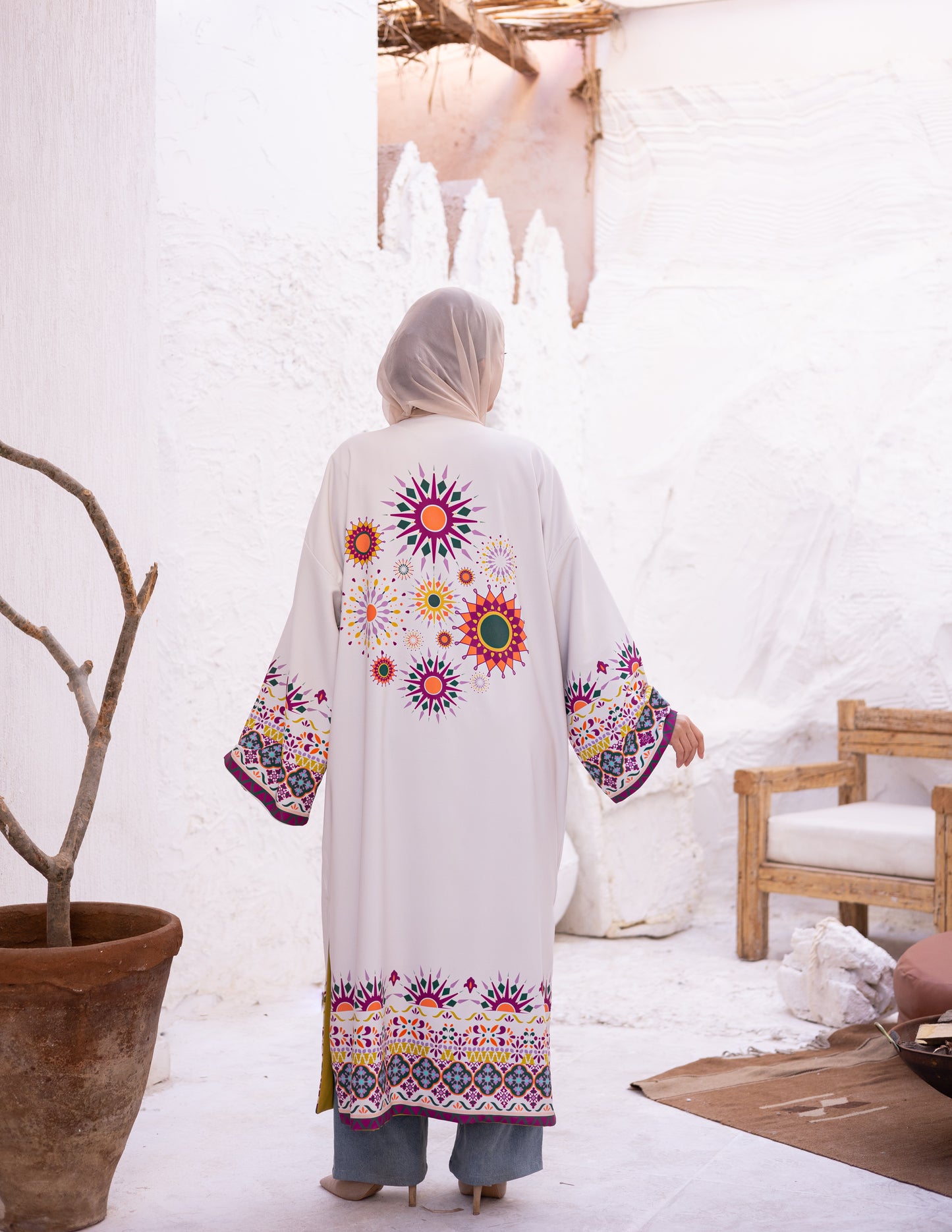 Double layers printed kaftan