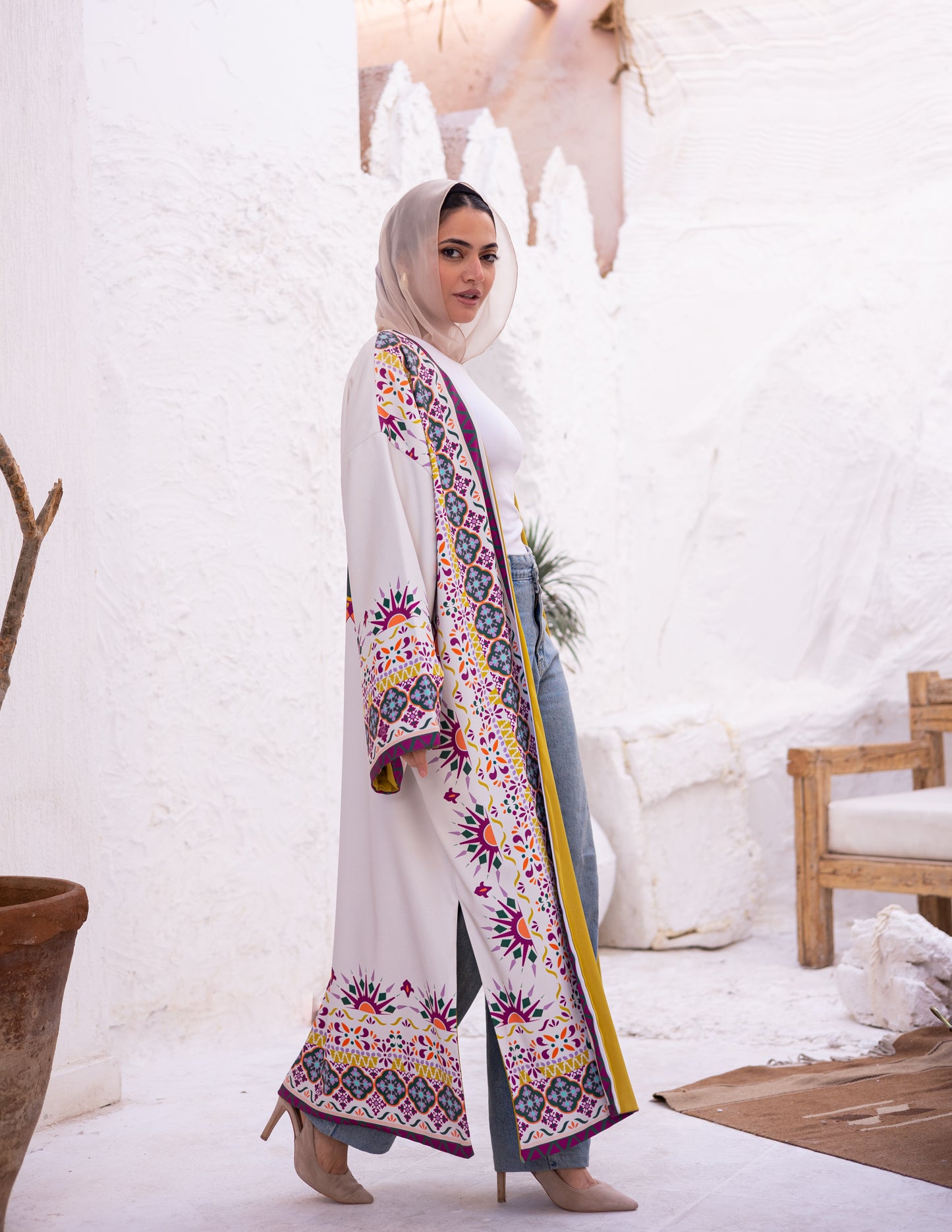 Double layers printed kaftan