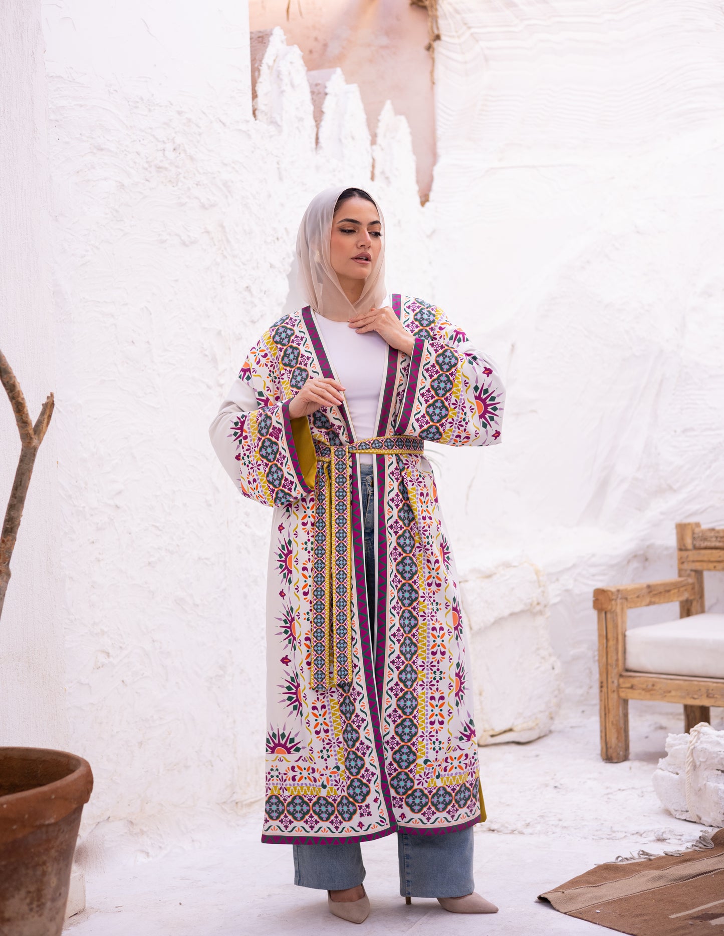 Double layers printed kaftan