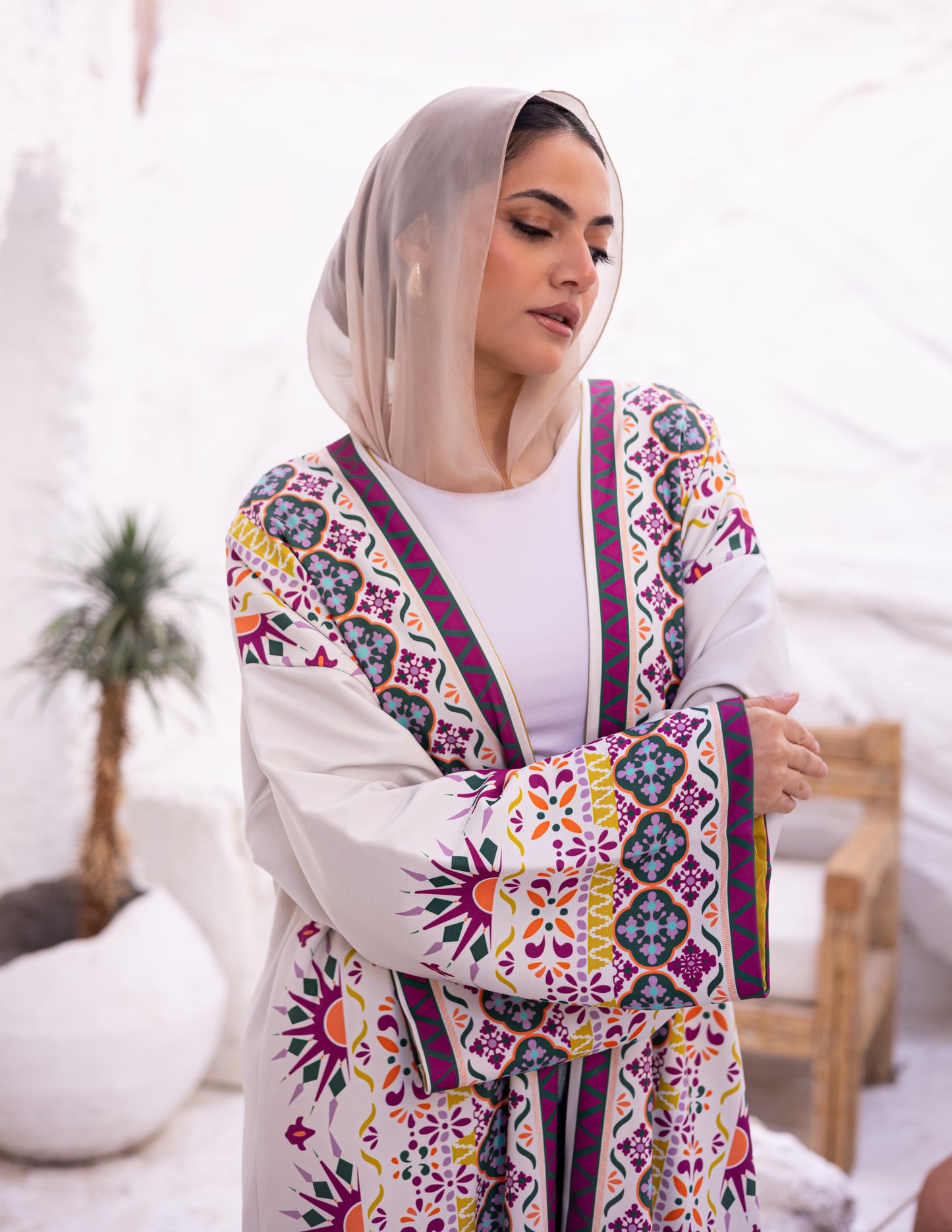 Double layers printed kaftan