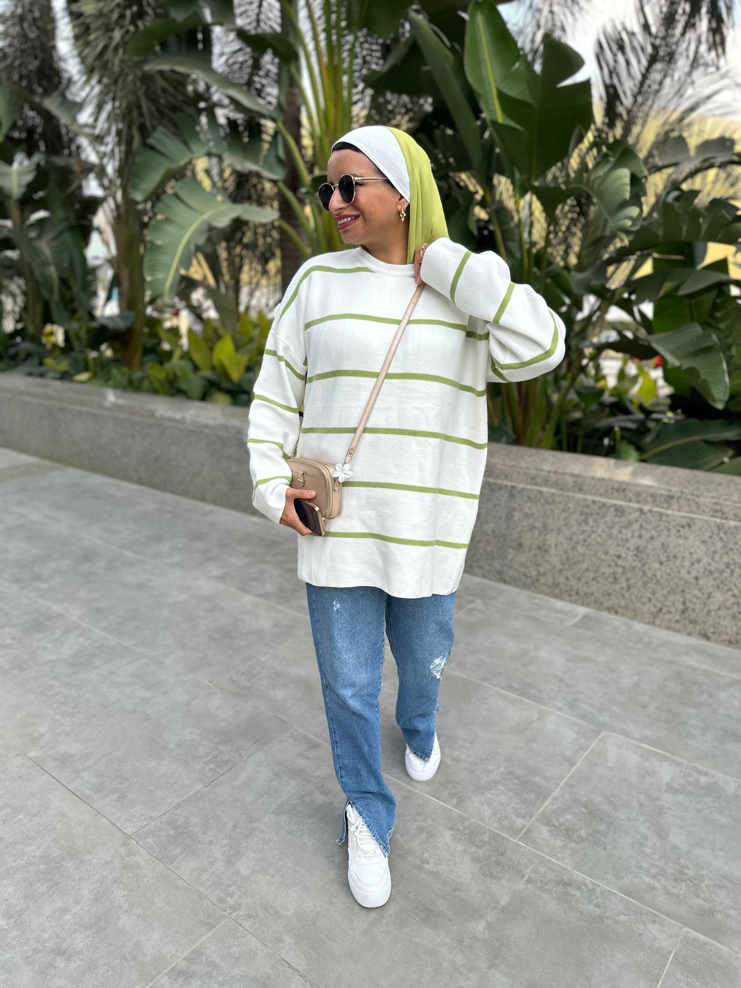 Stripped soft pullover - lime