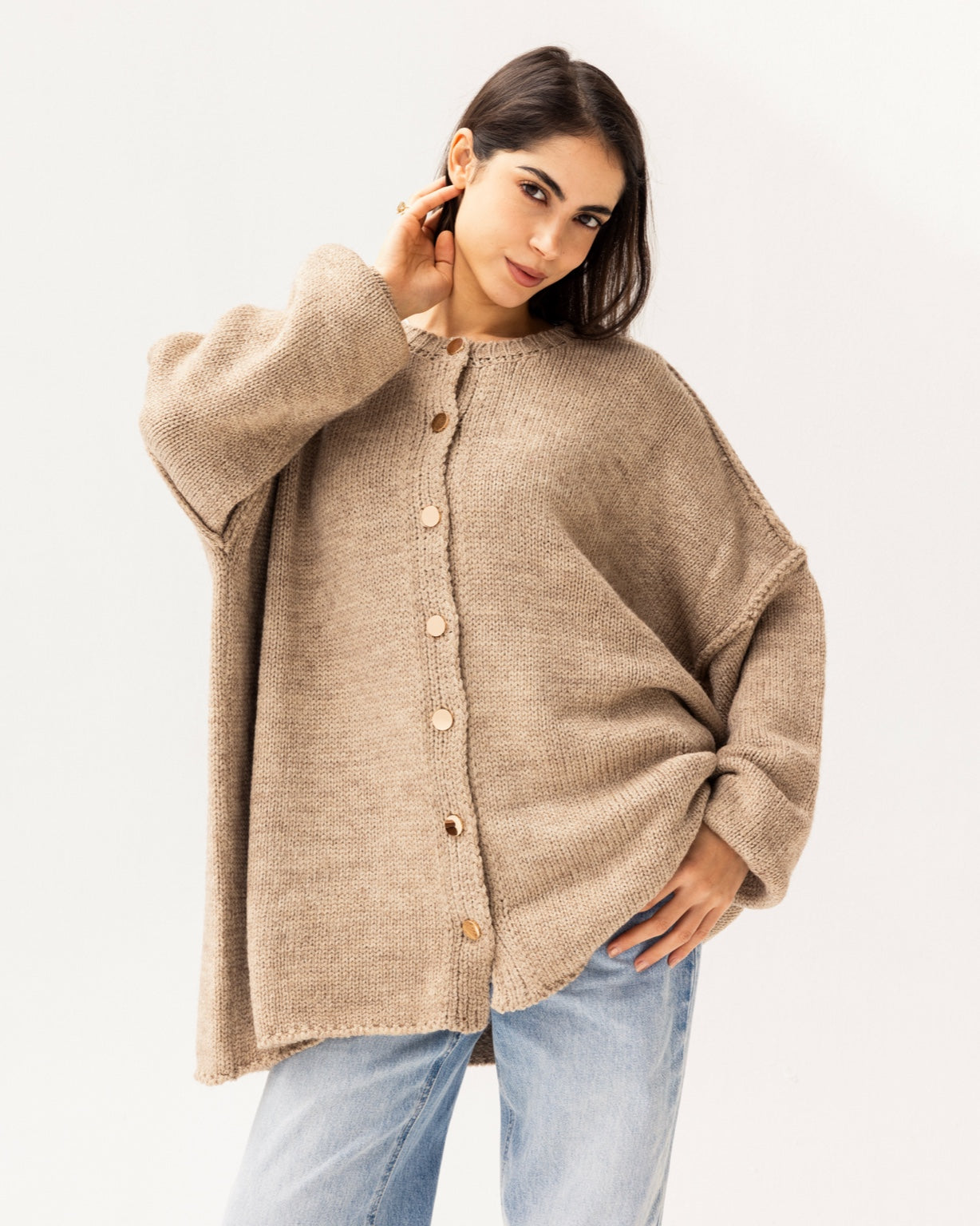 Cozy knit cardigan cafe color
