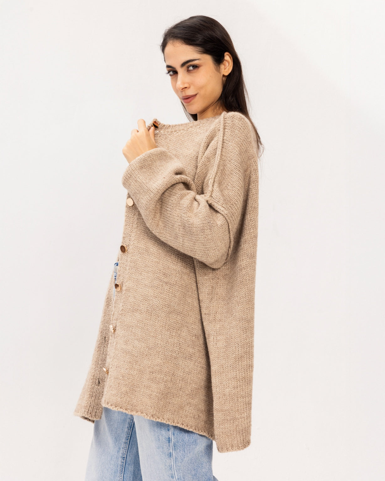 Cozy knit cardigan cafe color