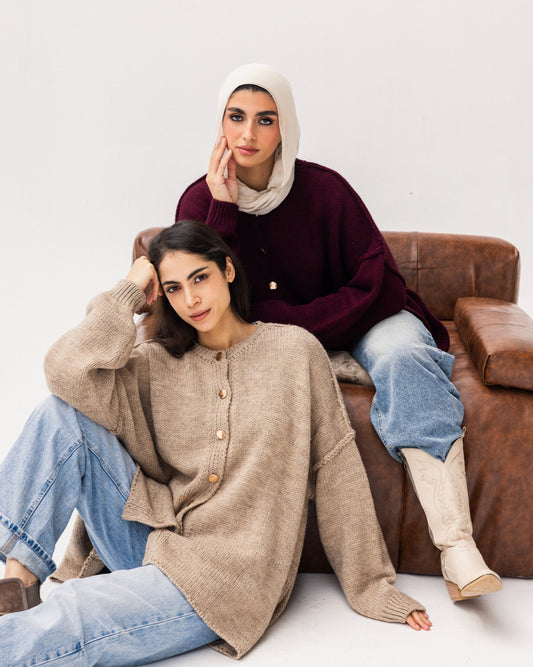 Cozy knit cardigan cafe color